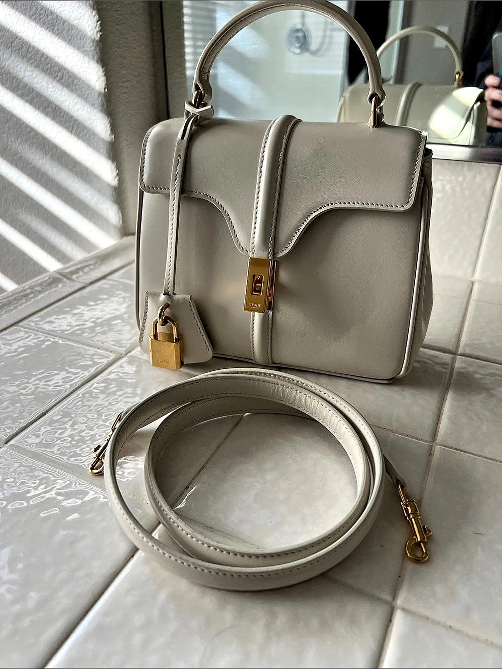 Celine mini 16 Bag Structured Satchel in White
